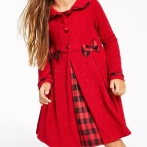 Rare Editions Knit Coat with Buffalo Plaid Dress Set-3T